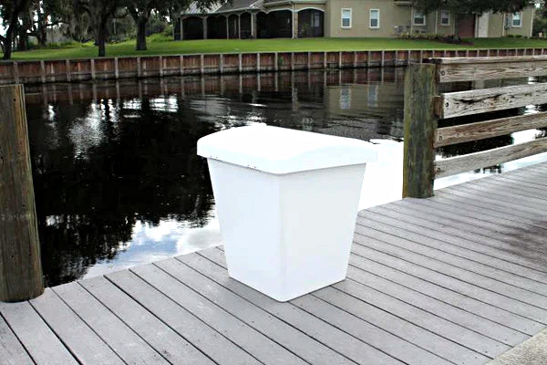 marina trash bin on a pier and dock