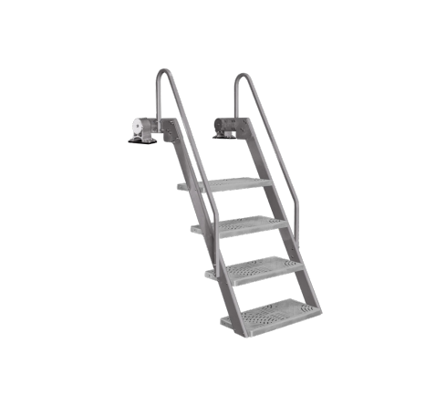 NautiSteps Lite Spring-Assisted Dock Ladder 4 Steps Textured Aluminum with Gray Steps Dock Ladders Haven Dock and Marine