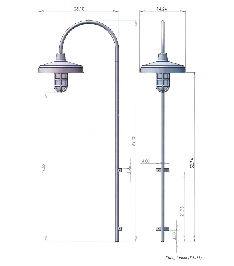 Broward Casting™ Piling Mounted Wharf Light Broward Lighting Broward Casting